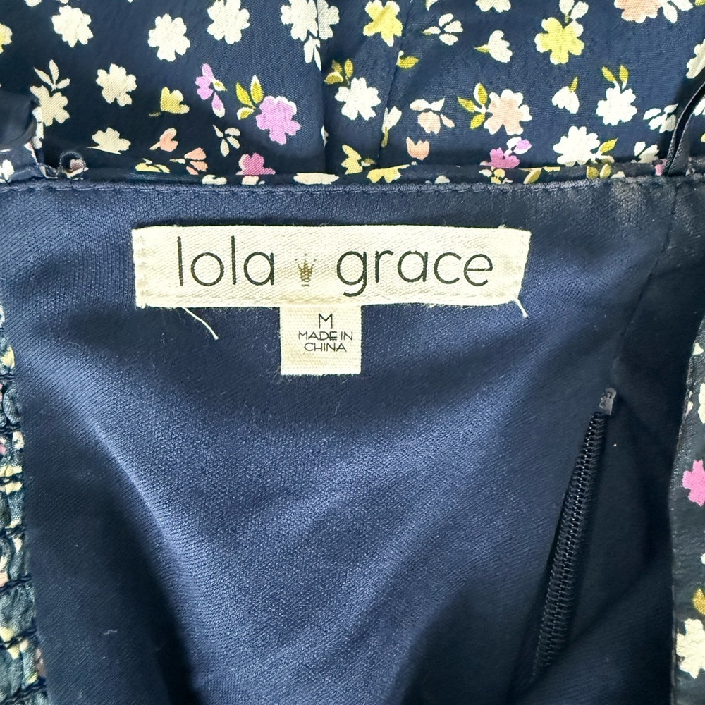 Lola Grace Navy Floral Fit & Flare Dress Tie Straps Medium - Picture 4 of 6